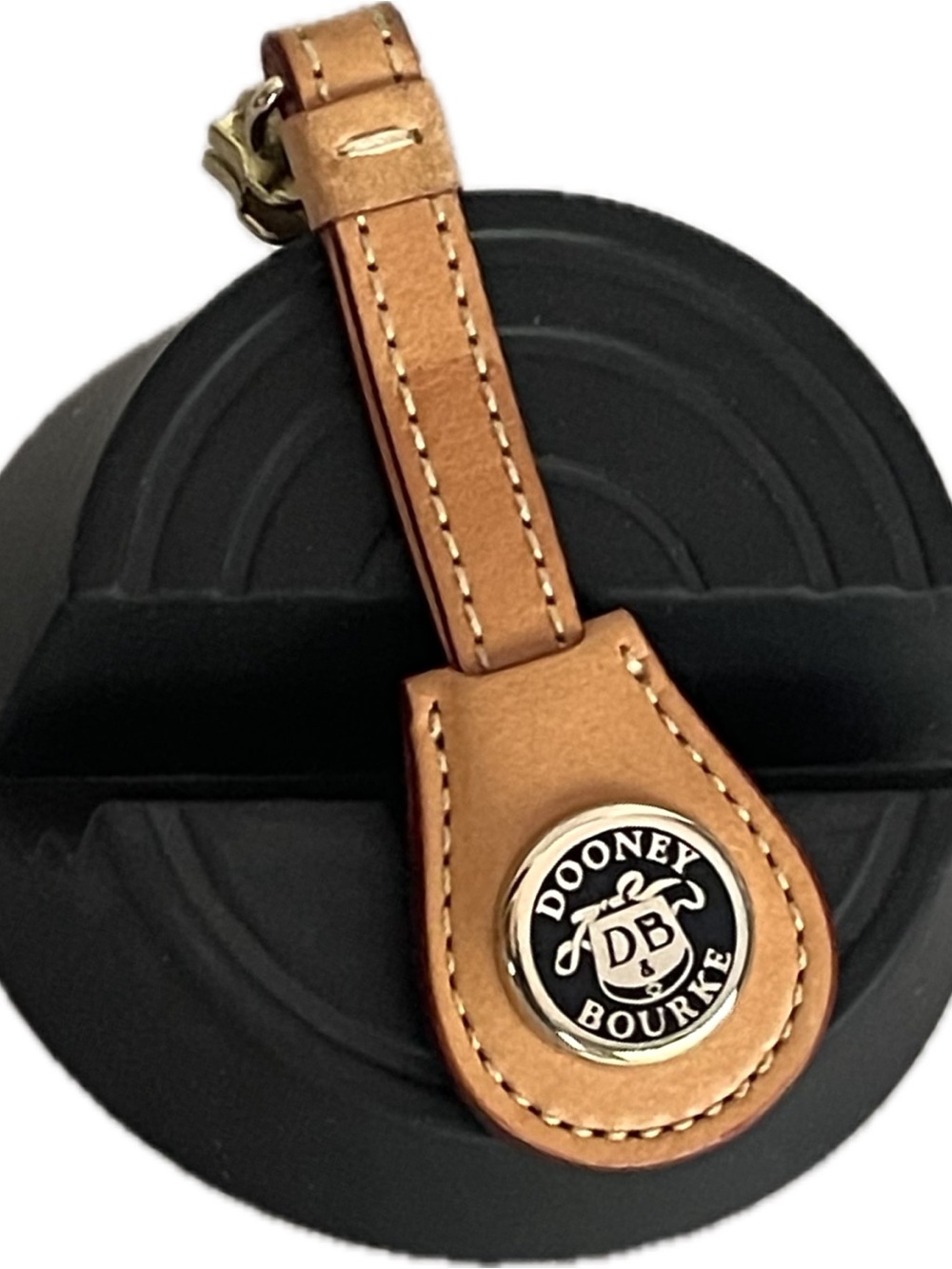 Dooney & Bourke Tan Leather Key Fob with DB Medallion